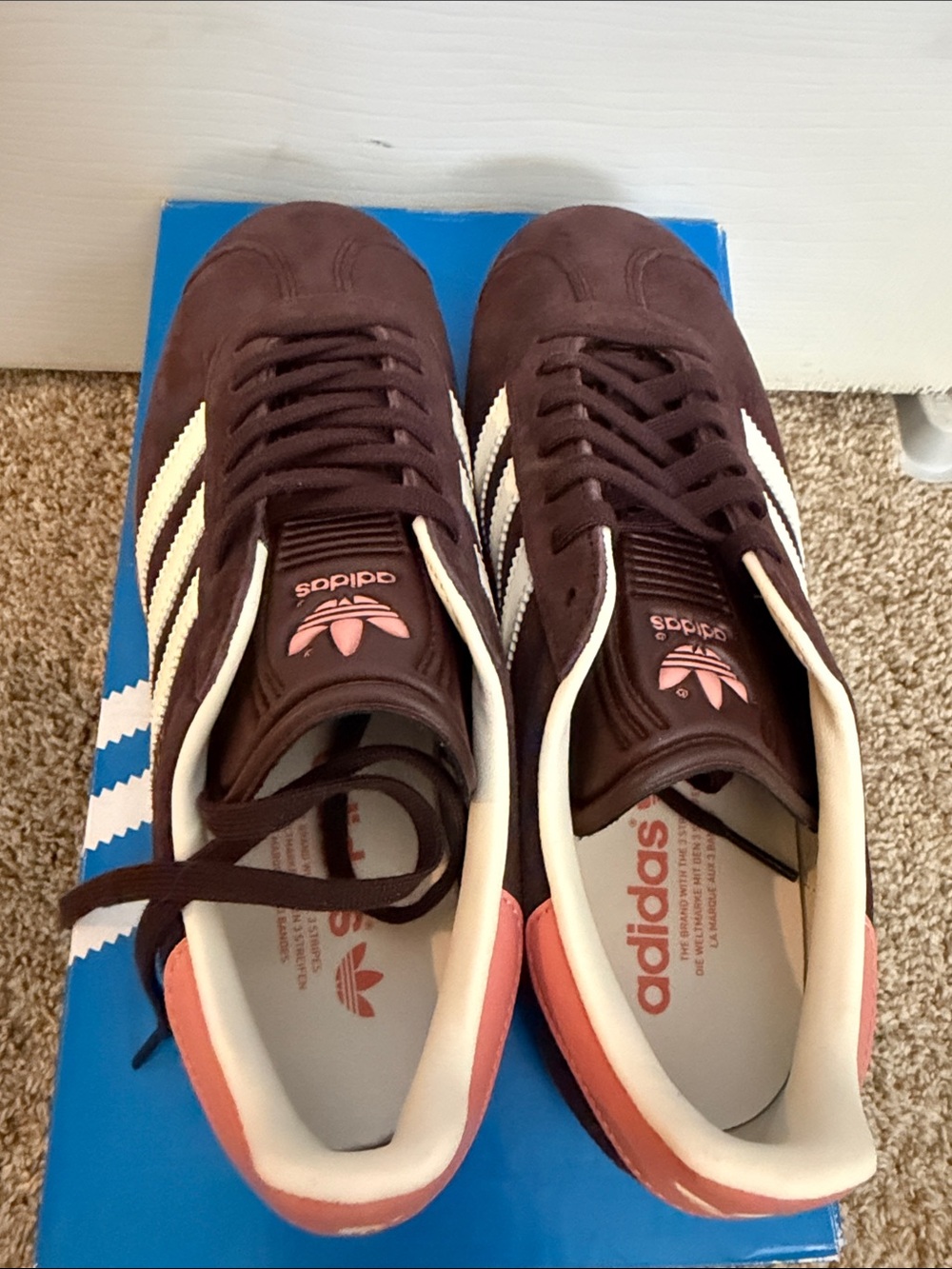 adidas Gazelle Womens Brown White Pink Suede Sneakers - Picture 2 of 6